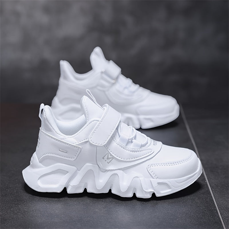 Kids White Breathable Canvas Sneakers for All Seasons with Easy Fastening