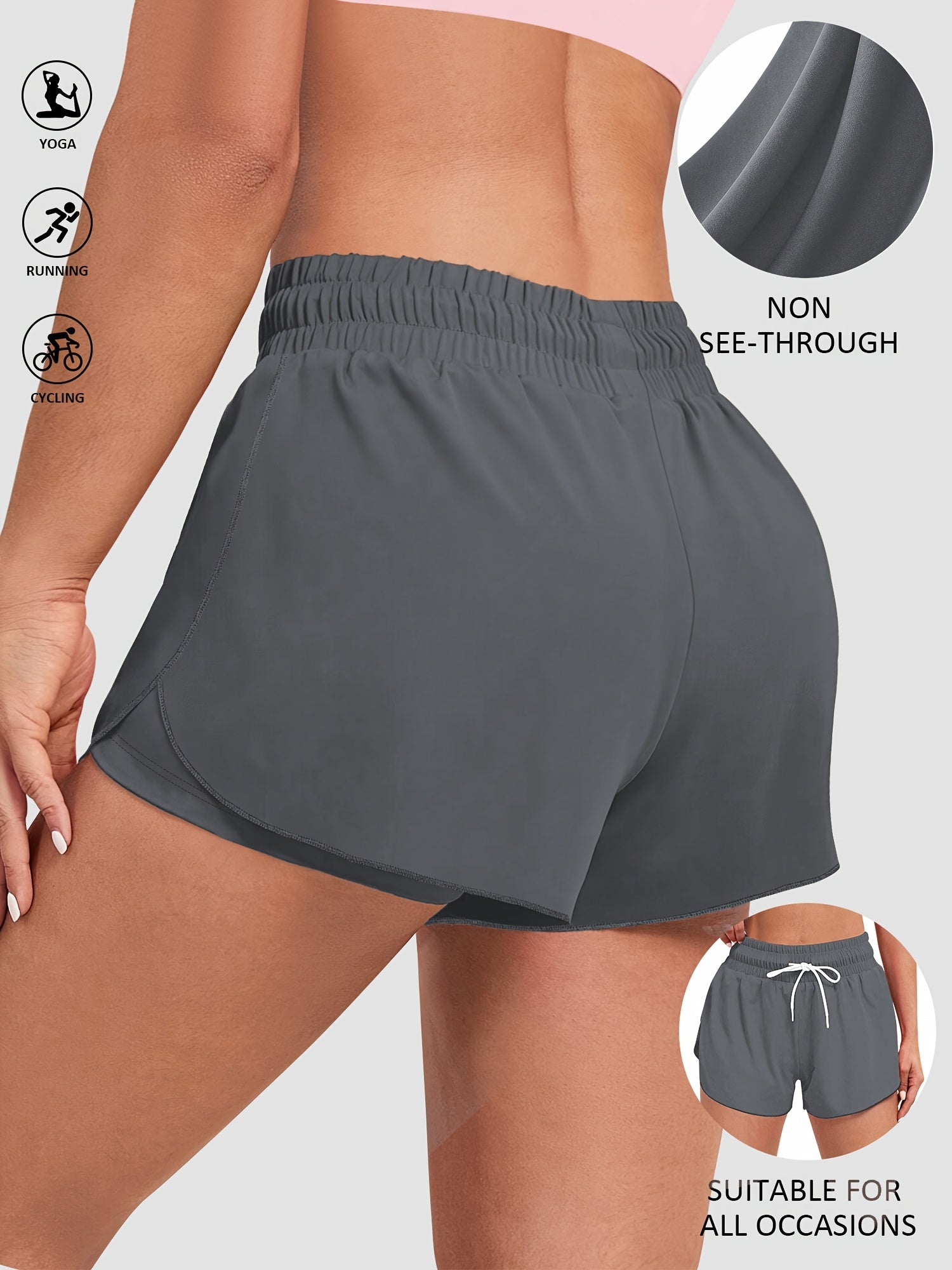 Шорты для бега женские больших размеров с высокой талией, непрозрачные, с карманами