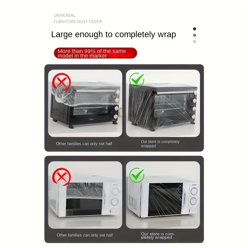 50 dona katta shaffof suv o'tkazmaydigan qurilma qoplamalari changga qarshi PE material fanlar, mikrotolqinli pechlar uchun