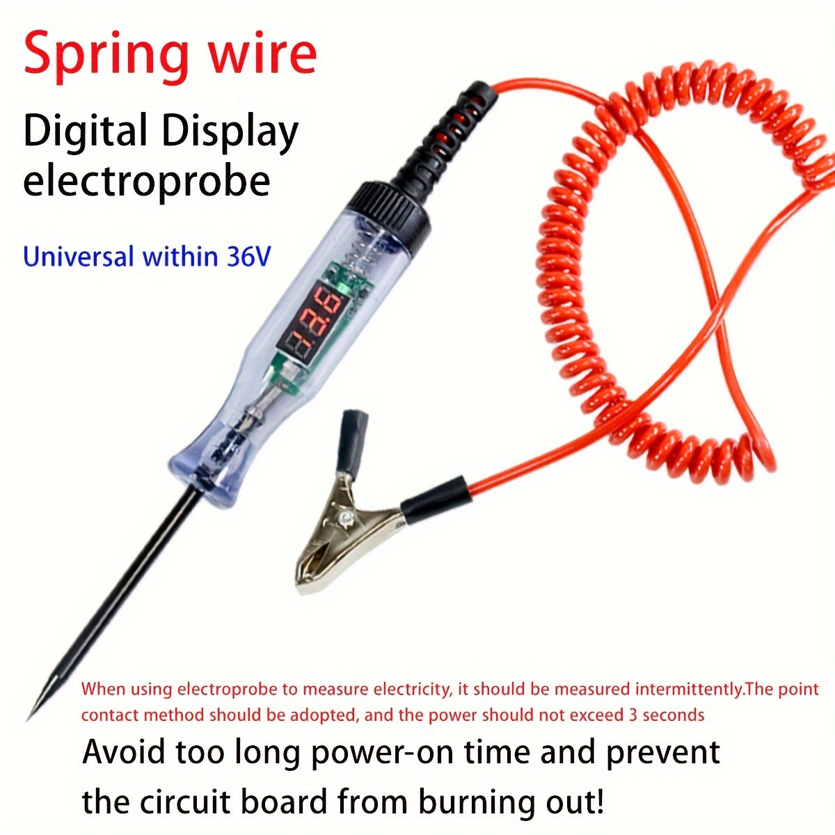 Bolígrafo de prueba de diagnóstico automotriz con pantalla digital, 36V, sin batería, con sonda larga