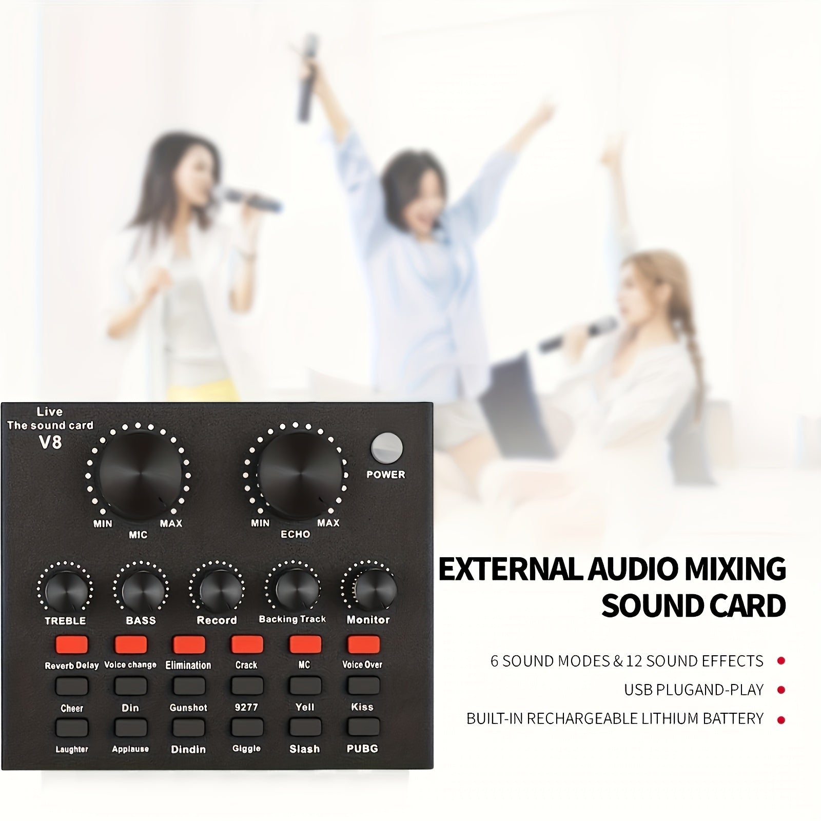 Комплект микрофона для подкастов с звуковой картой V8, голосовой изменитель для записи, стриминга, игр, черный