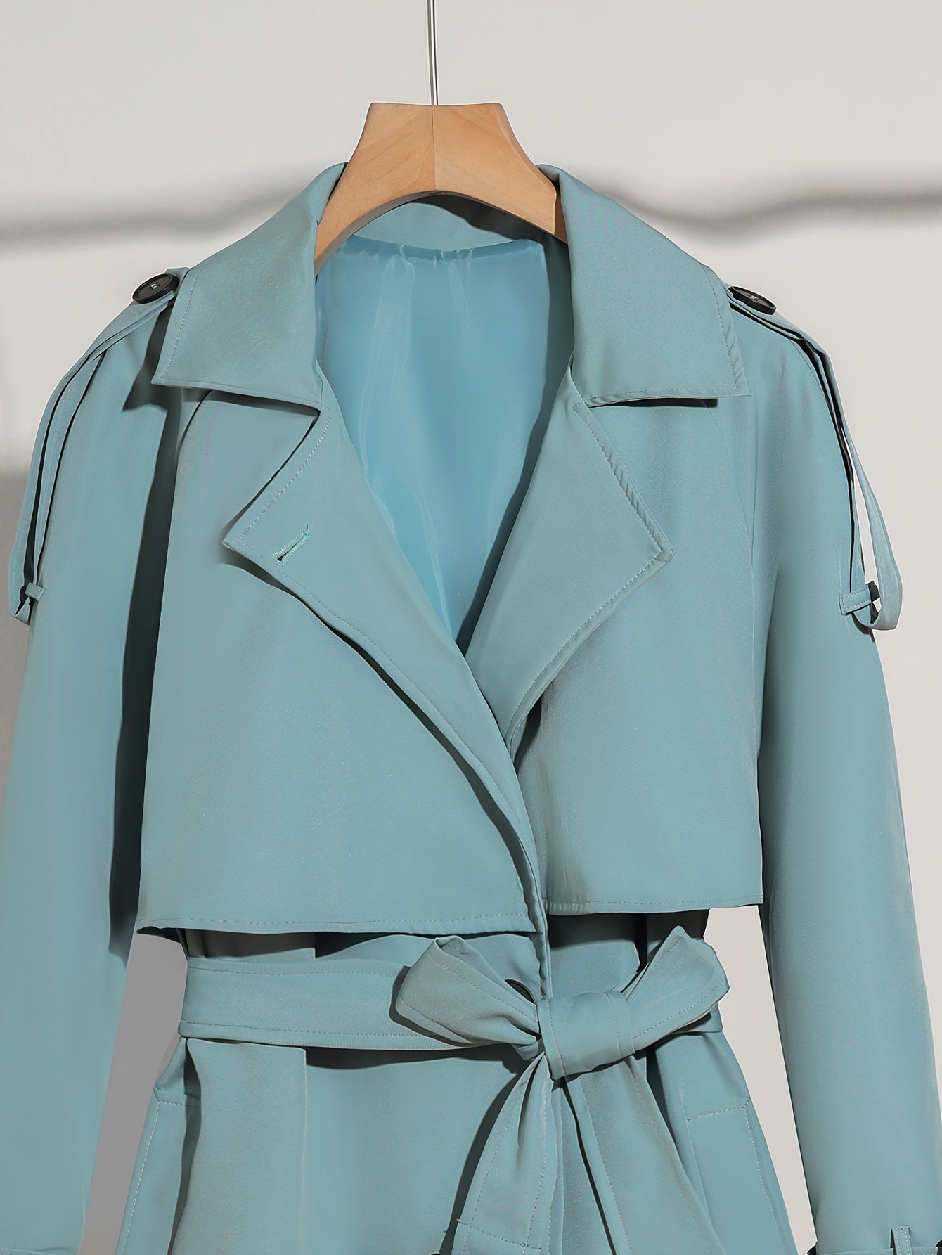 Abrigo trench de talla grande para mujer con doble botonadura, cinturón, solapa sólida y poliéster