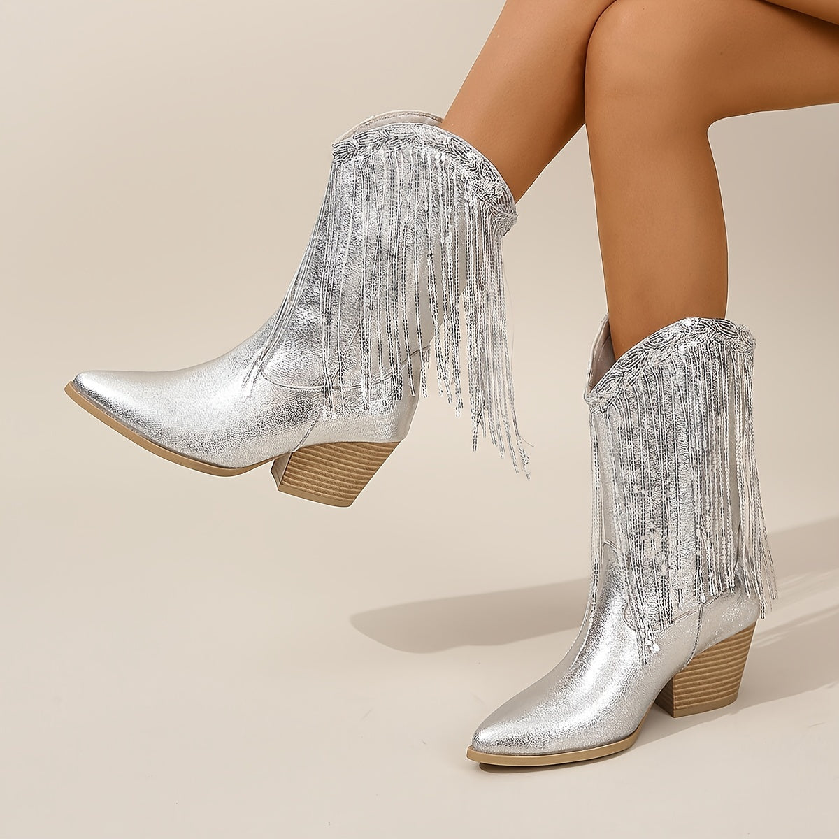 Women's Sequin Tassel Slip-On High Heel Fashion Boots