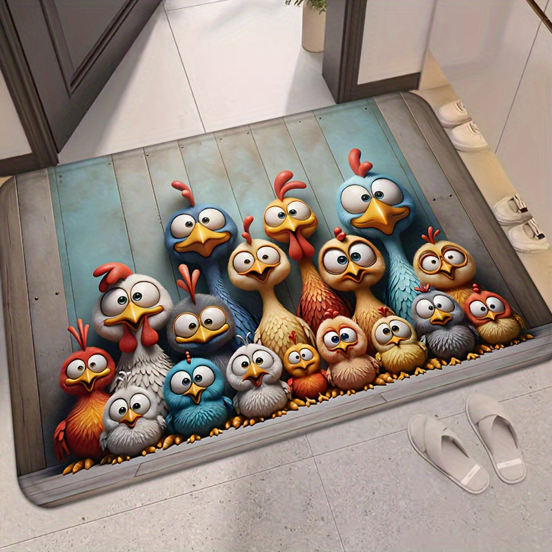 Коврик с рисунком «Куриная семья» с большими глазами, губка толщиной 1,2 см, нескользящий, устойчивый к пятнам и воде, можно стирать в стиральной машине, 100% полиэстер, коврик для двери в спальню, ванную комнату, кухню, прихожую, прачечную