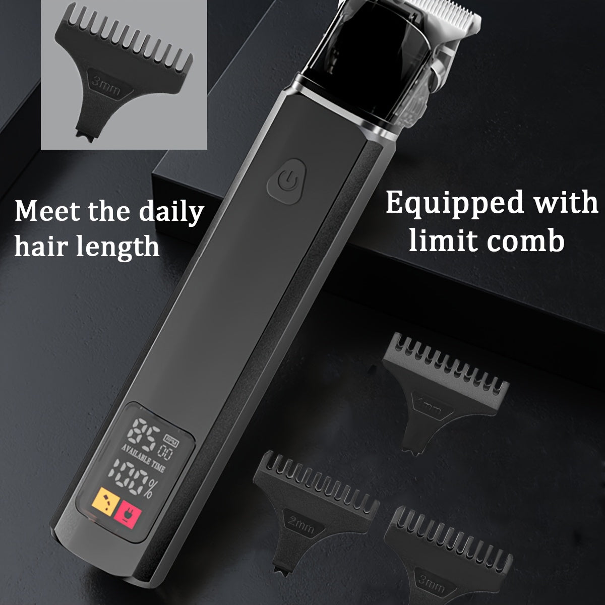 Men's Electric Hair Clipper with LED Display 3-Speed USB Rechargeable Grooming