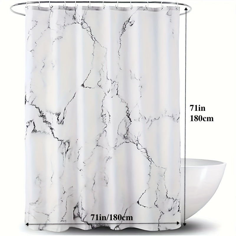 Marble Pattern Shower Curtain Set Waterproof Polyester with Hooks 70x79 Inches