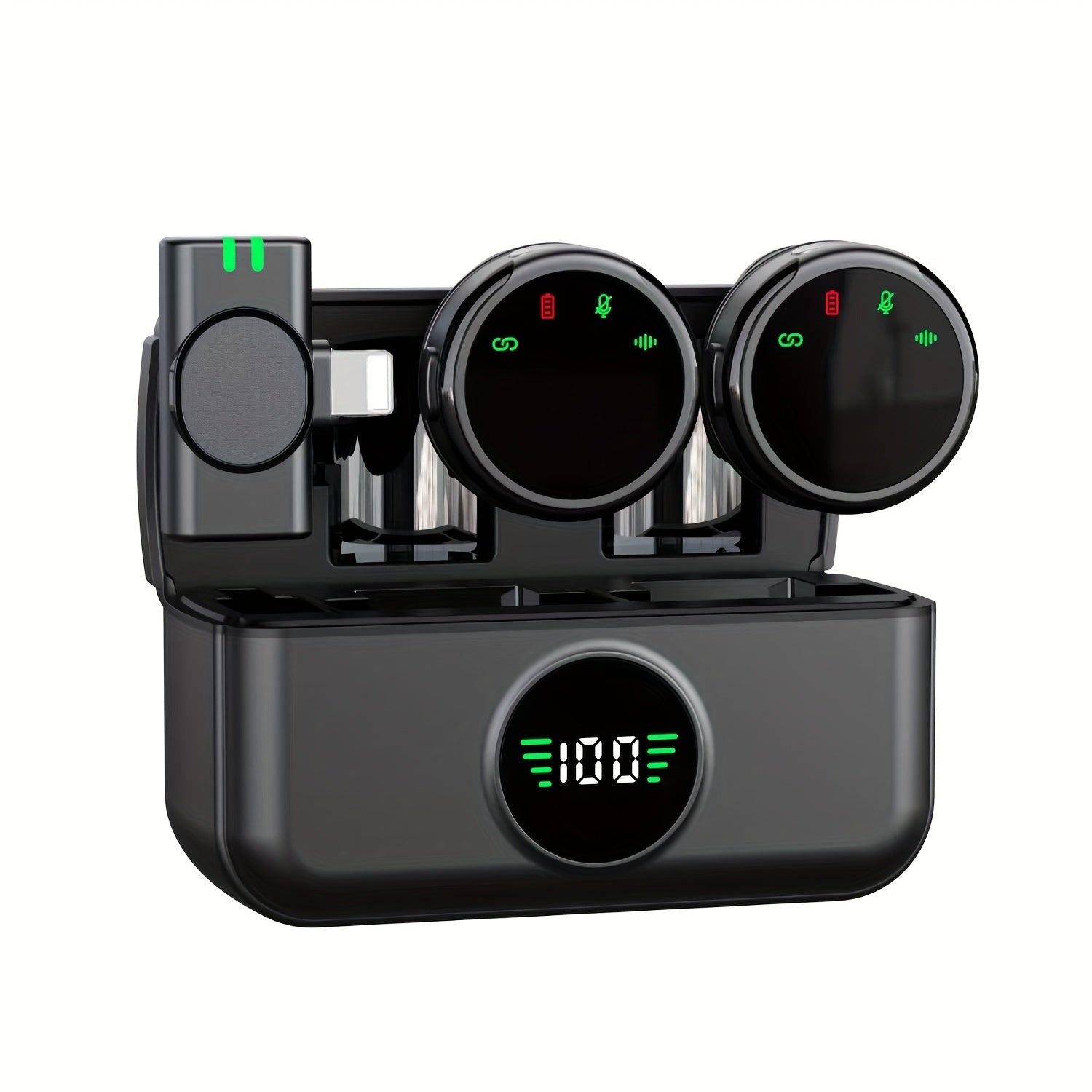 2 беспроводных петличных микрофона с зарядным кейсом для смартфонов, идеально подходящих для видеозаписи, ведения блогов и интервью.