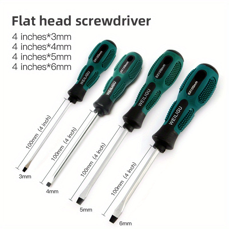 Magnetic Slotted Flat Head and Phillips Screwdriver Set, Non-Slip, 3-4 Inch