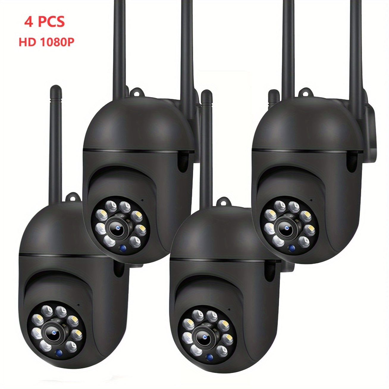 4-Piece 1080P HD Wireless Security Camera System with PTZ Night Vision Motion Alerts