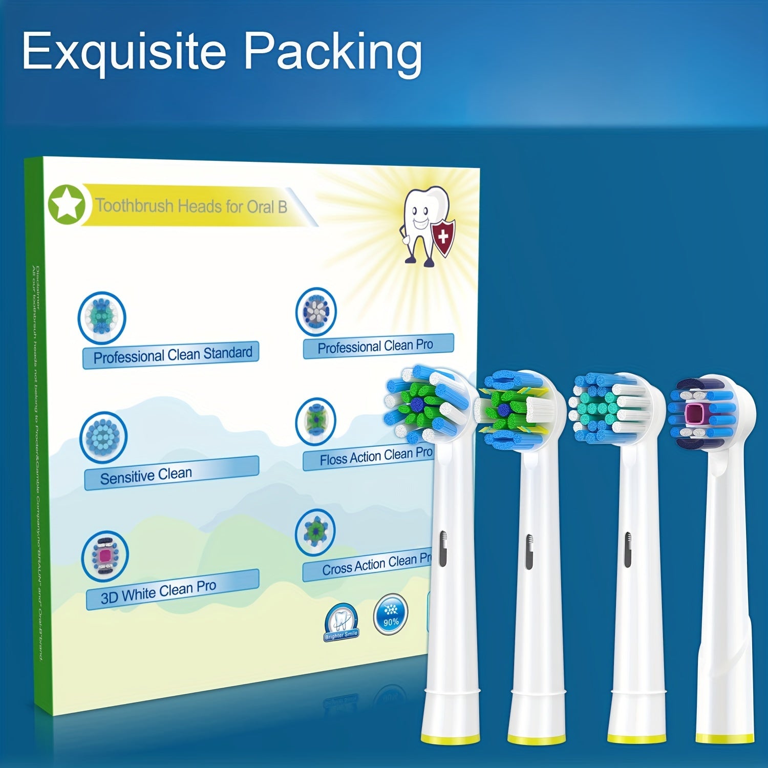 Elektr tish tozalash uchun 16 dona almashtirish tish cho'tkasi boshli tozalash uchun aniq oqartirish