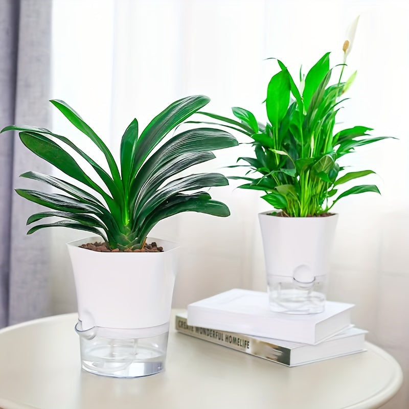 Set of 3 Self-Watering Plastic Flower Pots with Water Level Spout for Indoor Outdoor Use