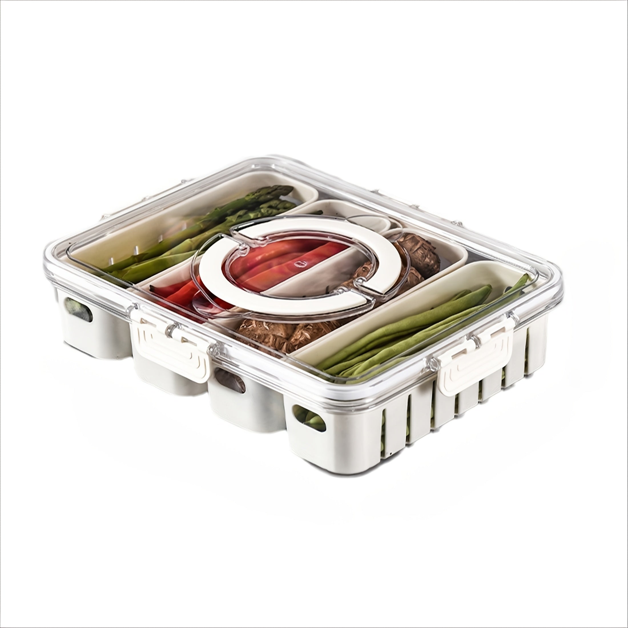 4-Section Refrigerator Storage Container with Lid for Fruits and Vegetables Durable Plastic
