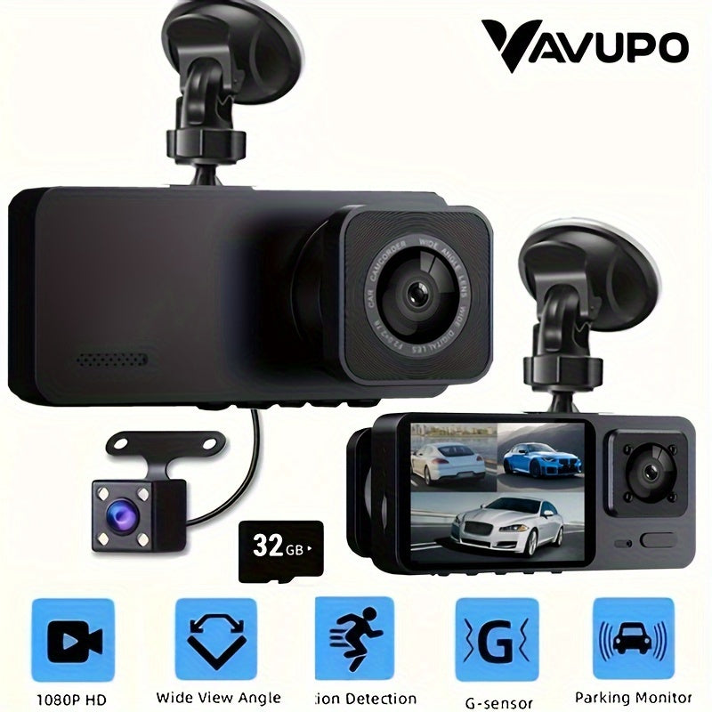 Triple 1080P Dash Cam for Car Front Inside Infrared Night Vision