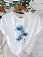 Plus Size Women's Floral Print T-Shirt Lightweight Polyester Casual Blue Flowers