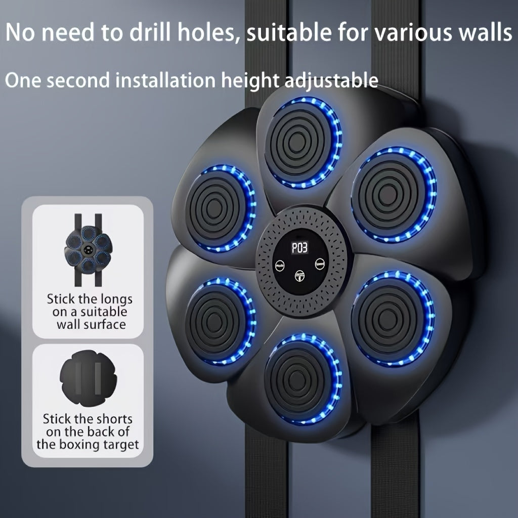 Wall-Mounted Wireless Boxing Machine with Adjustable Height Rechargeable Gloves Low Noise Black White