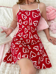 Women’s Summer Heart Pattern Slip Dress Polyester Sleeveless Casual