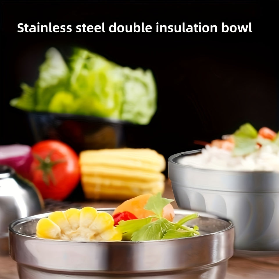 Set of 5 Stainless Steel Bowls with Double-Layered Heat Insulation for Salads Noodles Soups Desserts