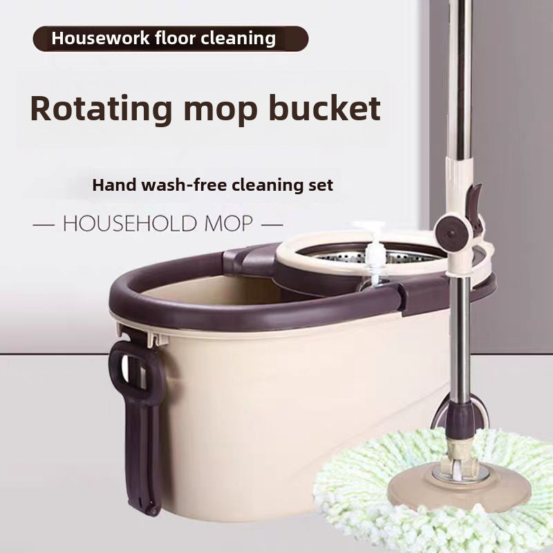 Spin Mop and Bucket Set with Stainless Steel Handle, Microfiber Heads for Kitchen Bathroom Cleaning