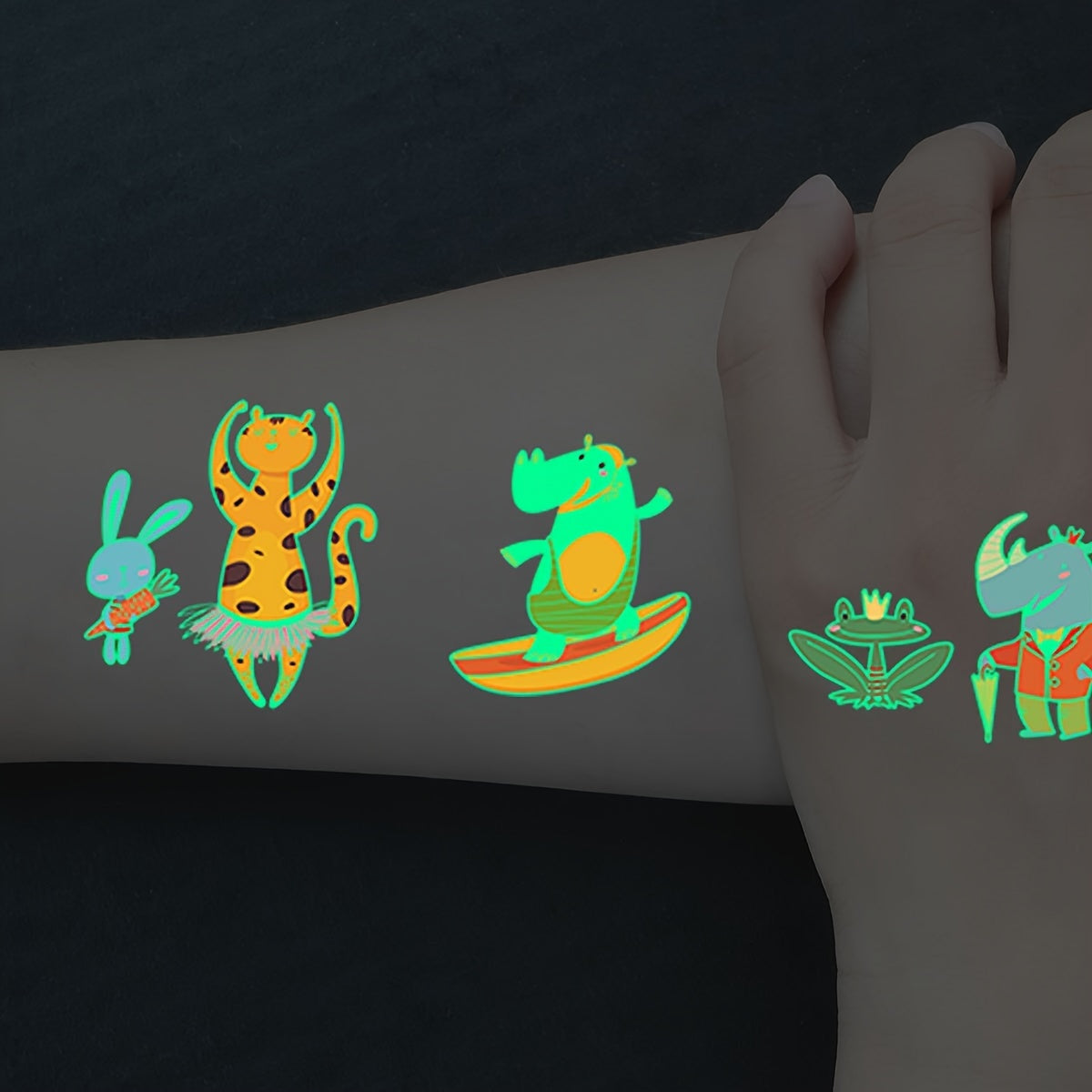 68-Pack Glow in the Dark Temporary Tattoos for Kids Animal Series Waterproof Stickers