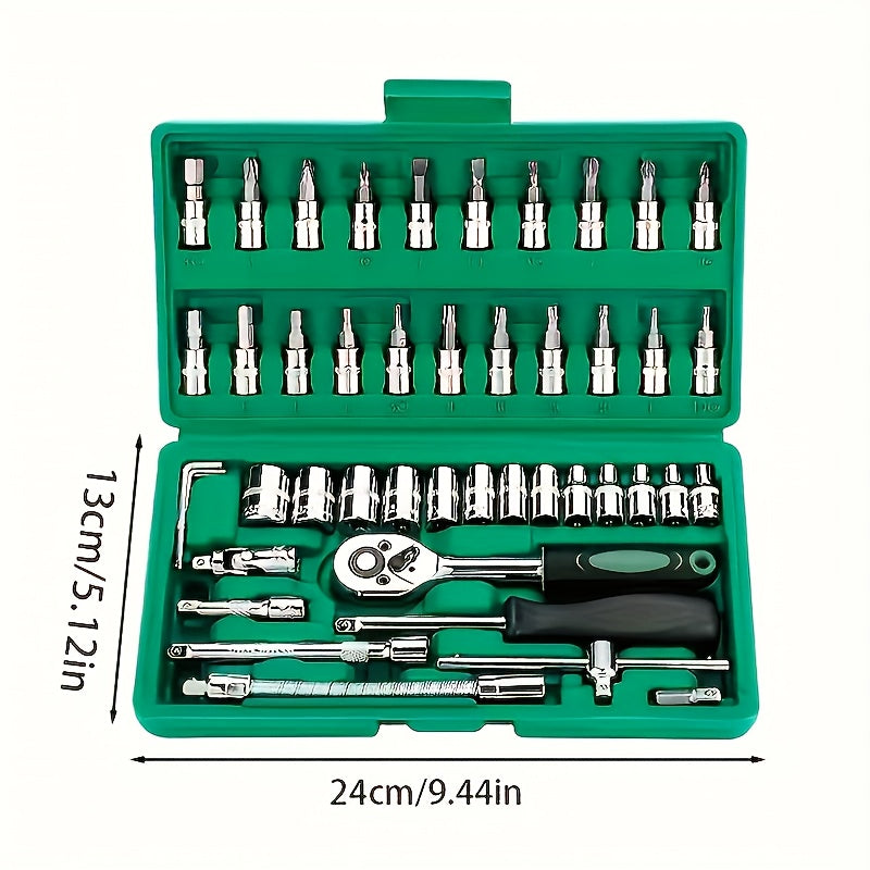 Universal Car and Bicycle Repair Tool Set 46/216 Pieces with Sockets and Drive