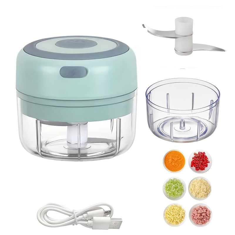 USB simsiz zaryadlash bilan elektr mini chopper, 100/250ml sig'im. Piyoz, chili, selderey va zanjabilni maydalash uchun xavfsiz va mustahkam dizayn. Pikniklar va kundalik foydalanish uchun mukammal. Made of