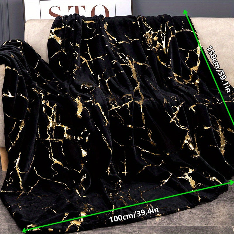 Bronzing Marble Print Flannel Blanketi - 1 Dona, Yumshoq va Issiq O'rash Blanketi, Uxlash, Divan, Sofada, Ofisda, Yotoqda, Kampingda va Sayohatda foydalanish uchun