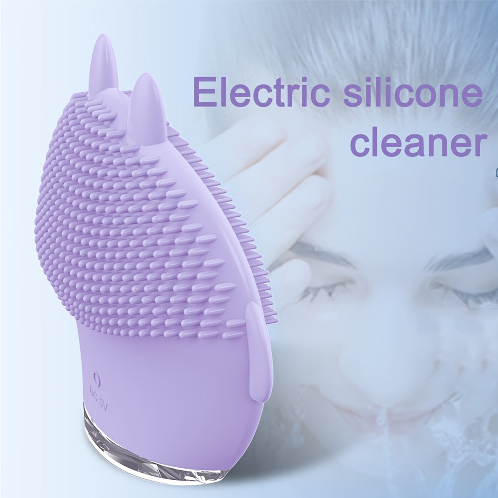 Mini Cartoon Electric Face Brush with 12 Massage Modes USB Rechargeable Exfoliating Skincare Tool