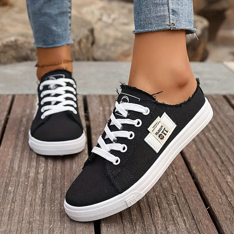 Women's Slip-On Low-Top Sneakers Black White Blue Casual All-Season