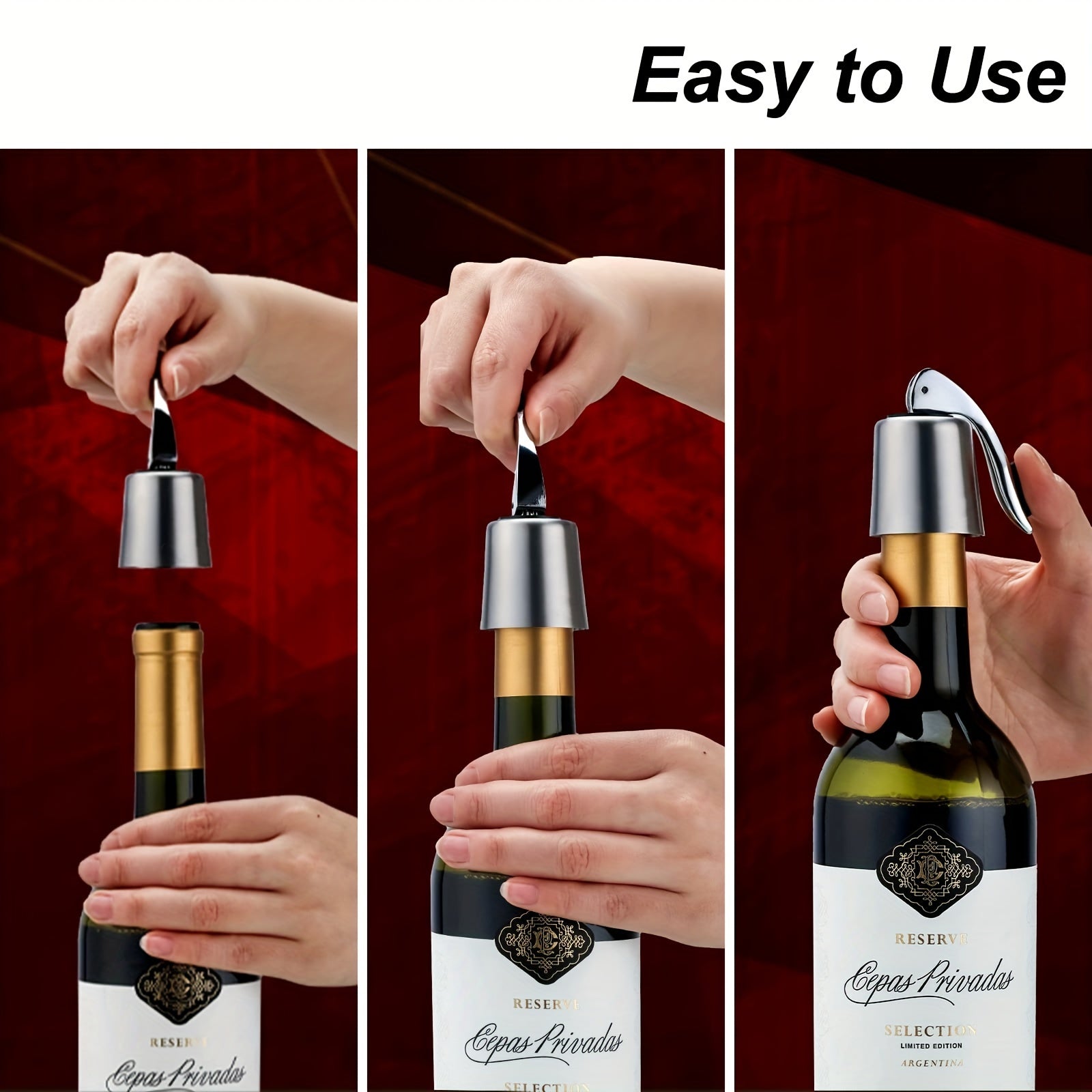 Set of 2 Wine Bottle Stoppers with Silicone Sealers for Freshness Gift for Parties and Holidays