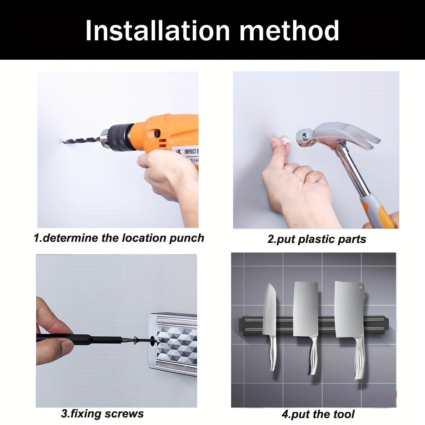 Zinapoyali va ko'p funksiyali oshxona tashkilotchisi, joyni tejash uchun magnit pichoq tasmasi bilan zanglamaydigan po'latdan yasalgan.