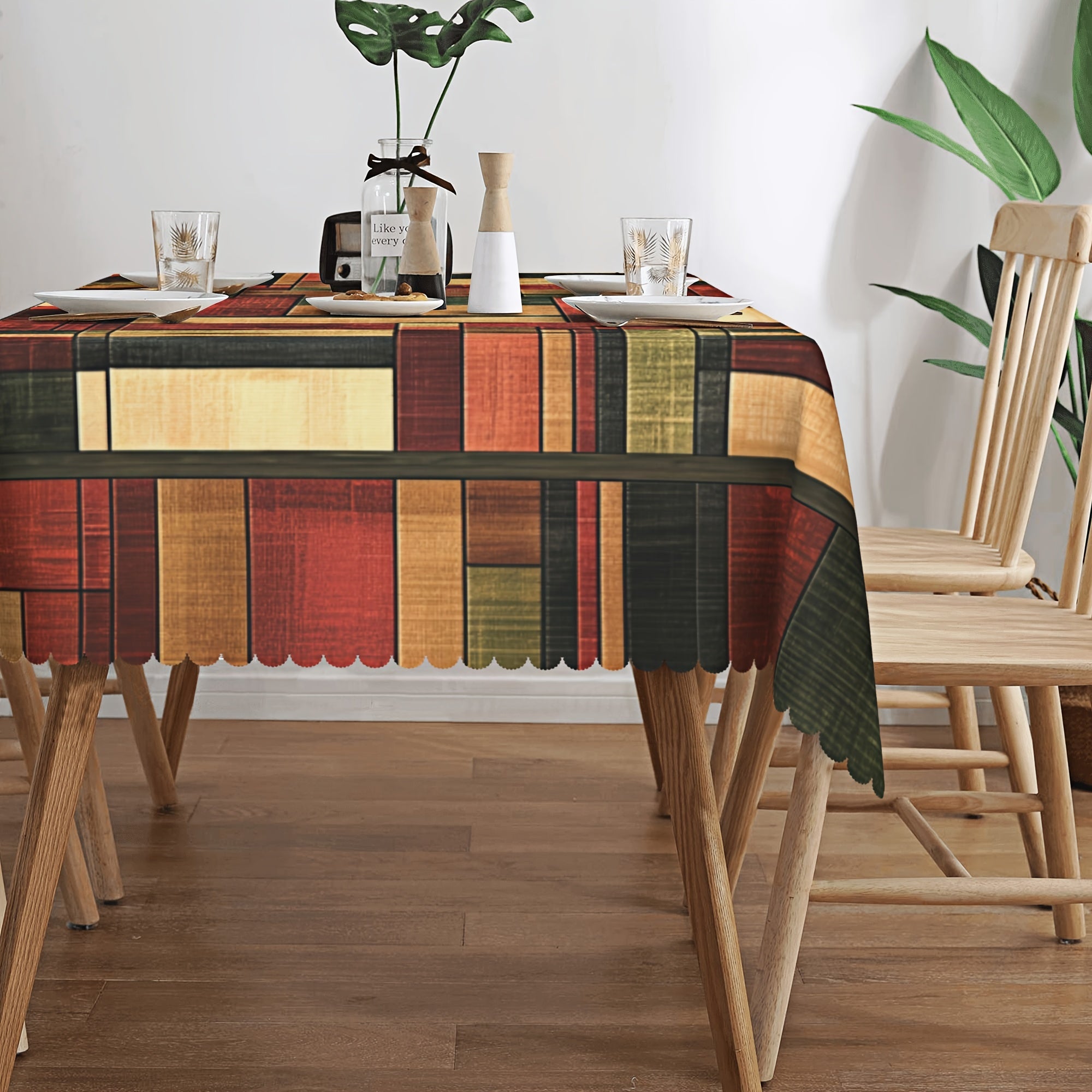 Vintage Multicolor Stripe and Check Waterproof Stain-Resistant Tablecloth for Indoor Outdoor Use