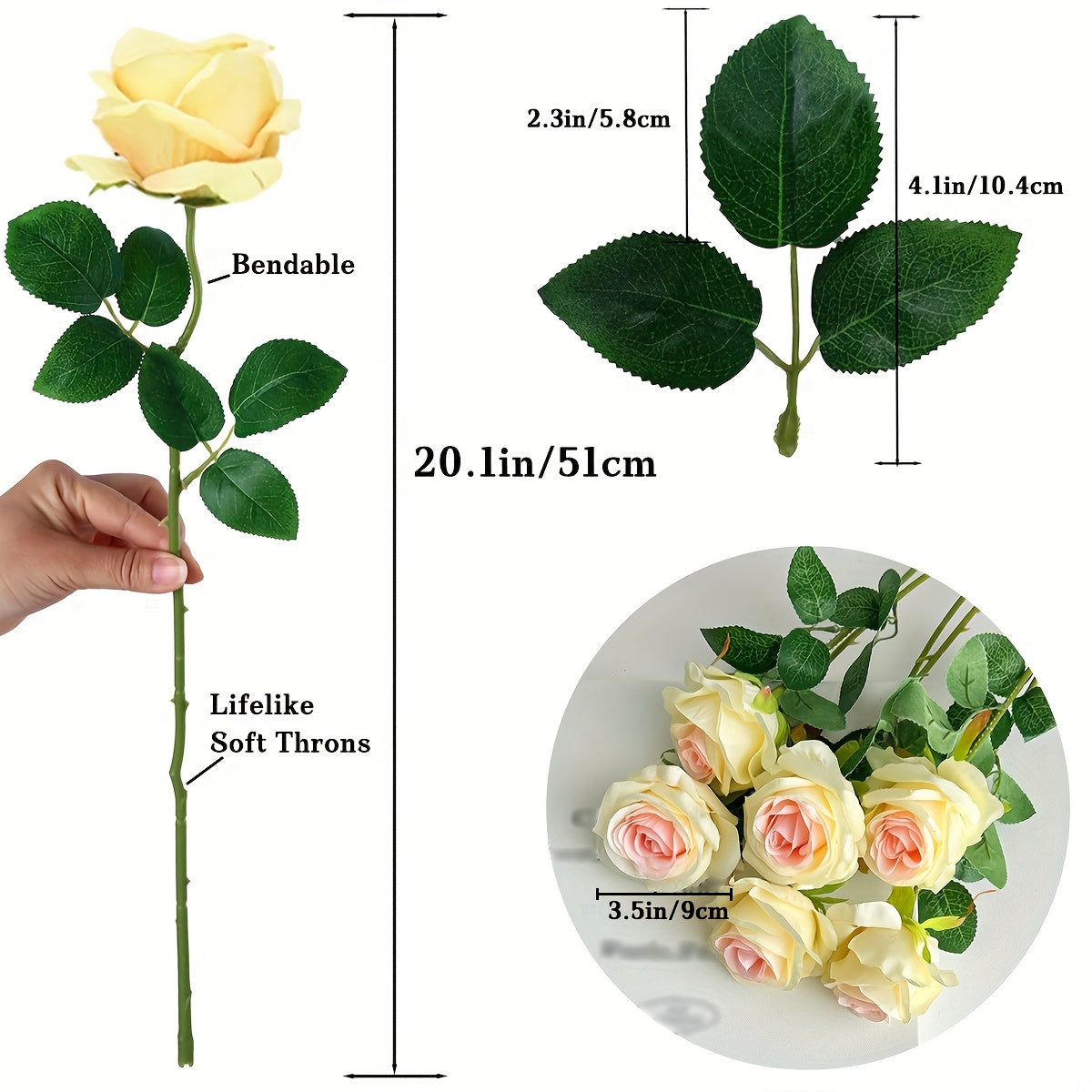 10 Faux Roses Artificial Flowers for Wedding Decor and Home Centerpieces 51cm