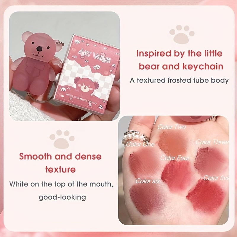 Six-Color Bear Lip Gloss for Couples and Girlfriends Moisturizing Matte Waterproof Long-Lasting