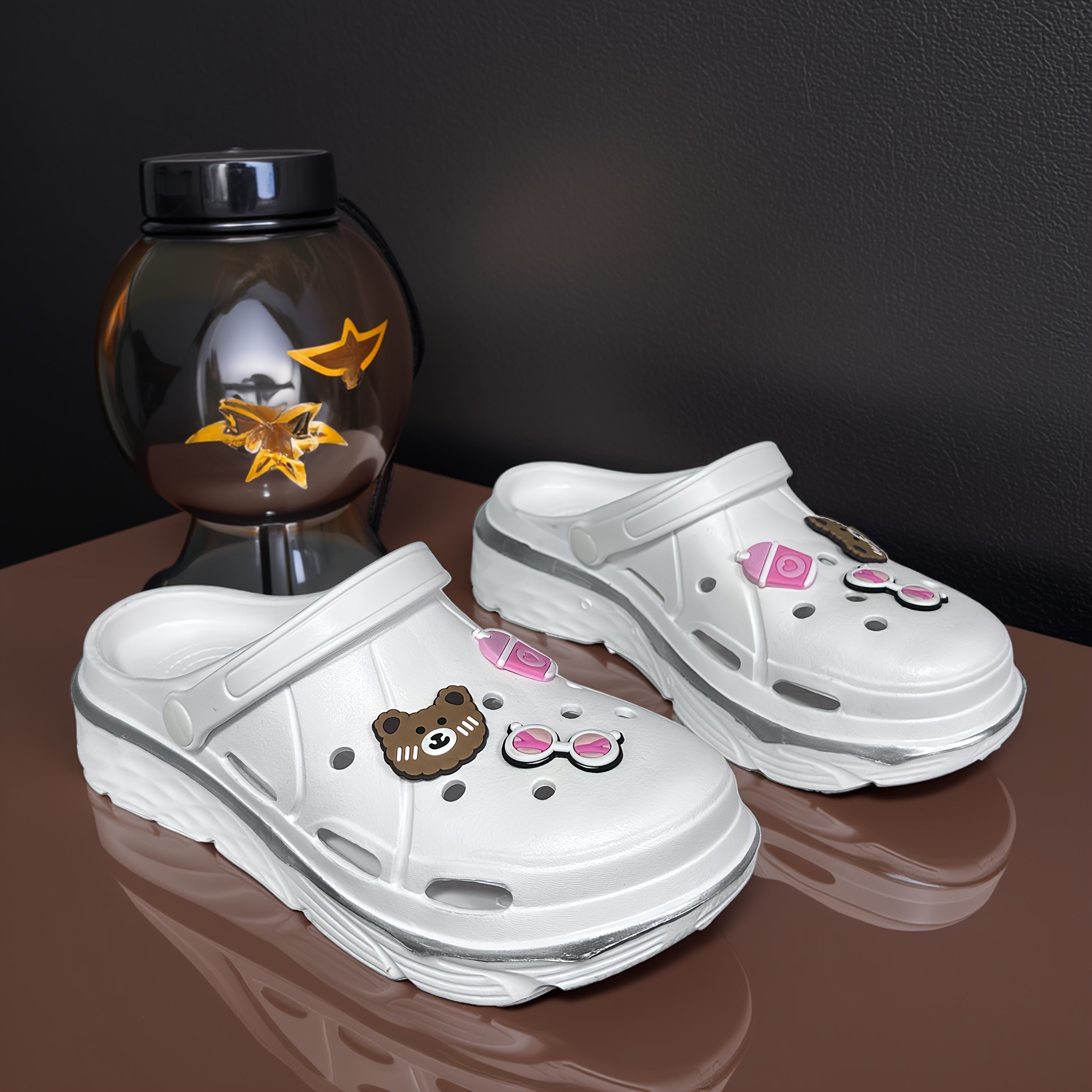 Women's Bear Cartoon Slippers EVA Clogs with Pink Bow Indoor Outdoor