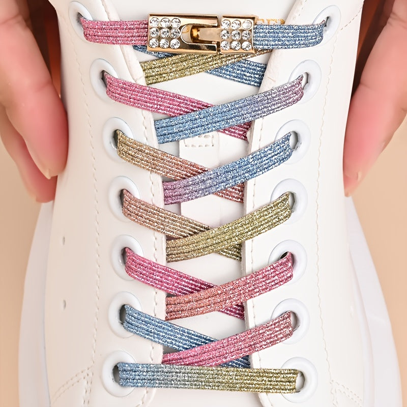 Uniseks elastik loqonlar uchun shnurlash tasmalari, rhinestone buckles bilan, sneakers va kanvas uchun