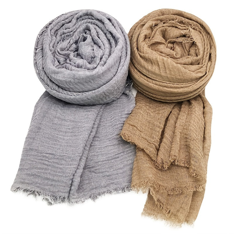 Set of 3 Solid Color Breathable Sunscreen Scarves with Fringe for Women