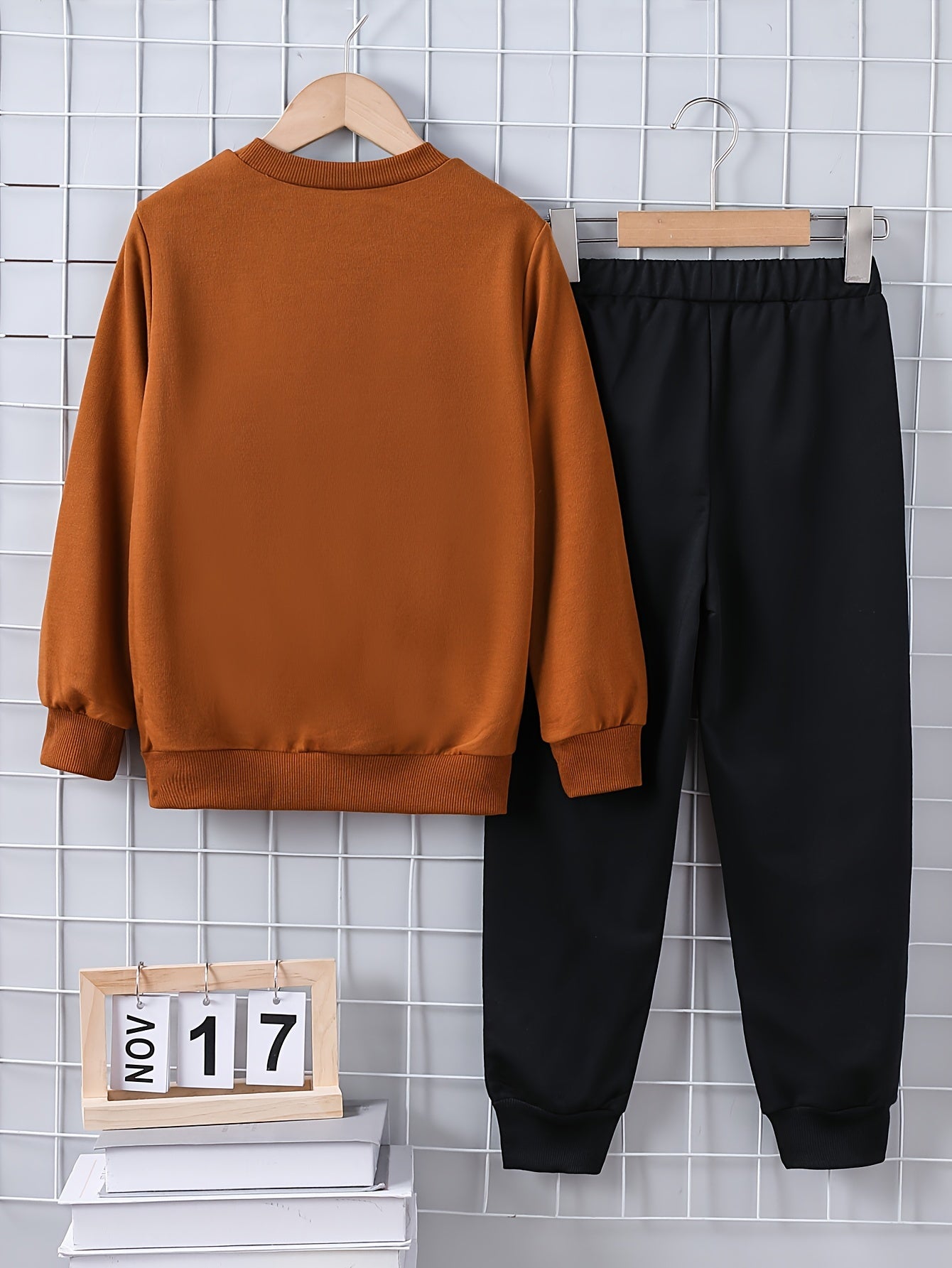 Boys' Astronaut Print Sweatshirt and Pants Set Loose Fit Color Block Spring Fall Outdoor Wear