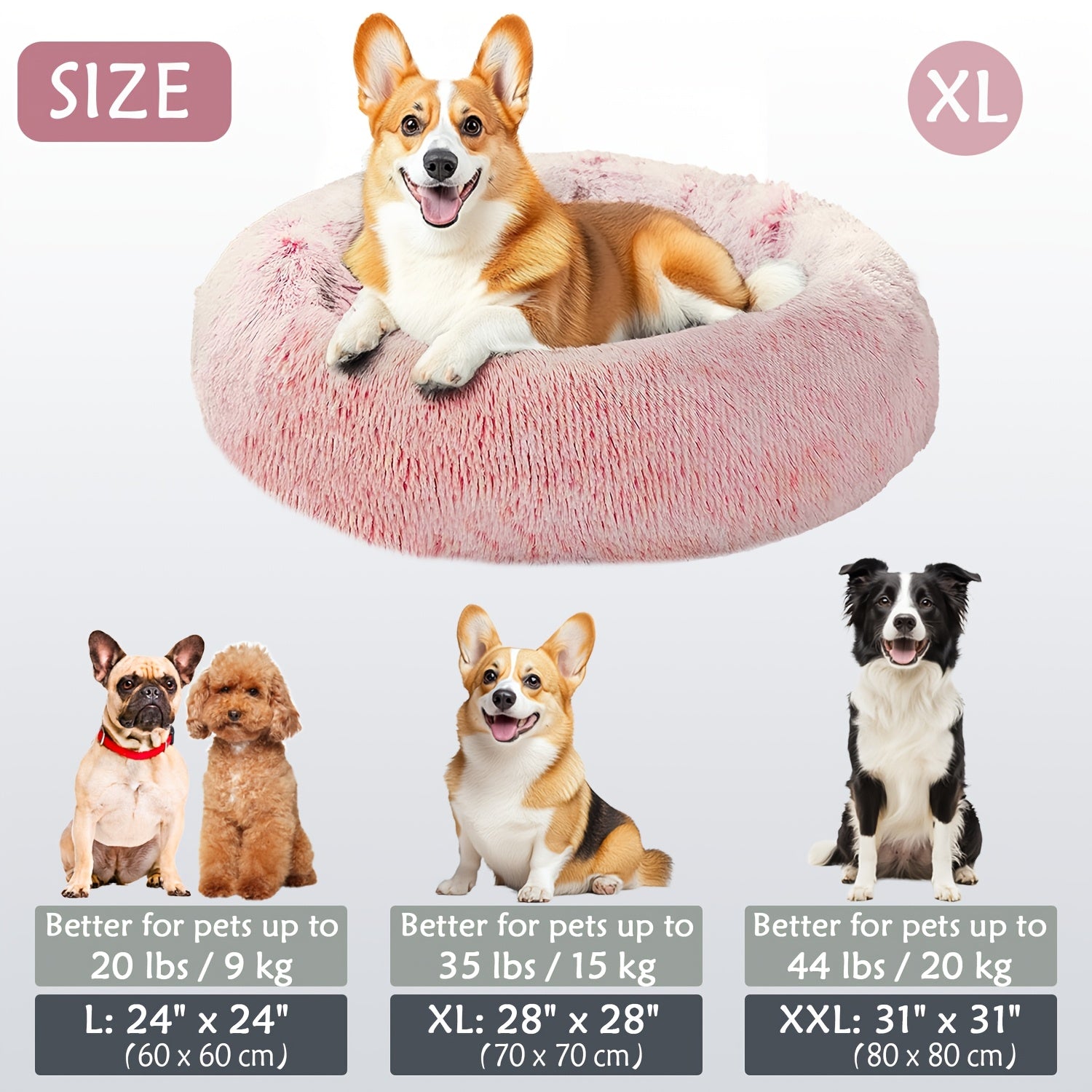 Round Dog Bed for Winter Indoor Use Polyester Non-Skid Bottom Small to Large Dogs