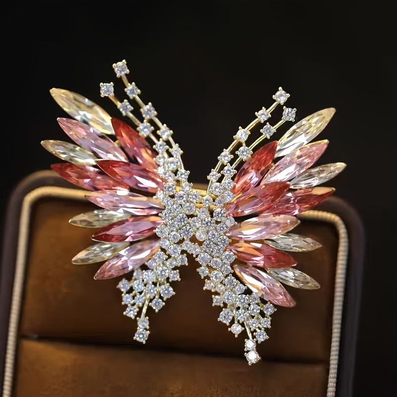 Gradient Crystal Butterfly Brooch for Women 3D Rhinestone Lapel Pin Gift