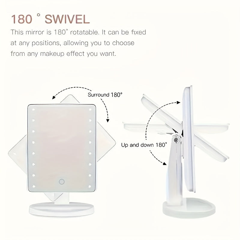 Portable Makeup Mirror with 16 LED Lights Touch Control Adjustable Brightness Battery or USB Powered