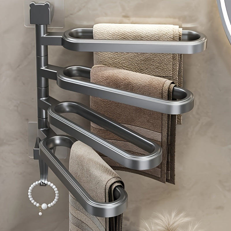 3-Bar Rotating Wall Mounted Towel Rack No-Drill Waterproof Rustproof ABS Plastic Modern Bathroom Storage