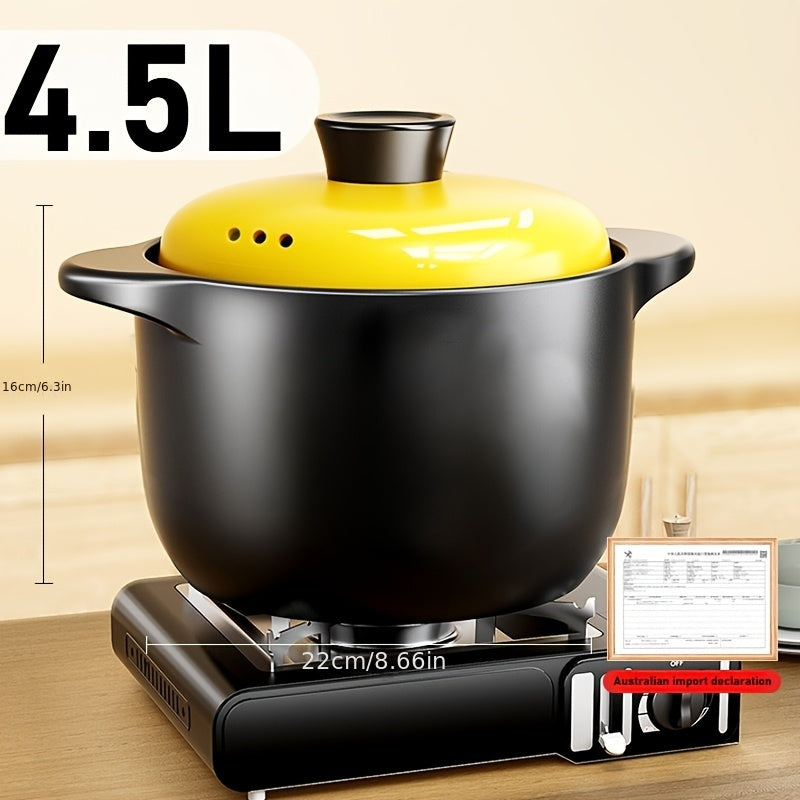 Black 5L Ceramic Stockpot with Yellow Lid for Stews Soups and Roasts
