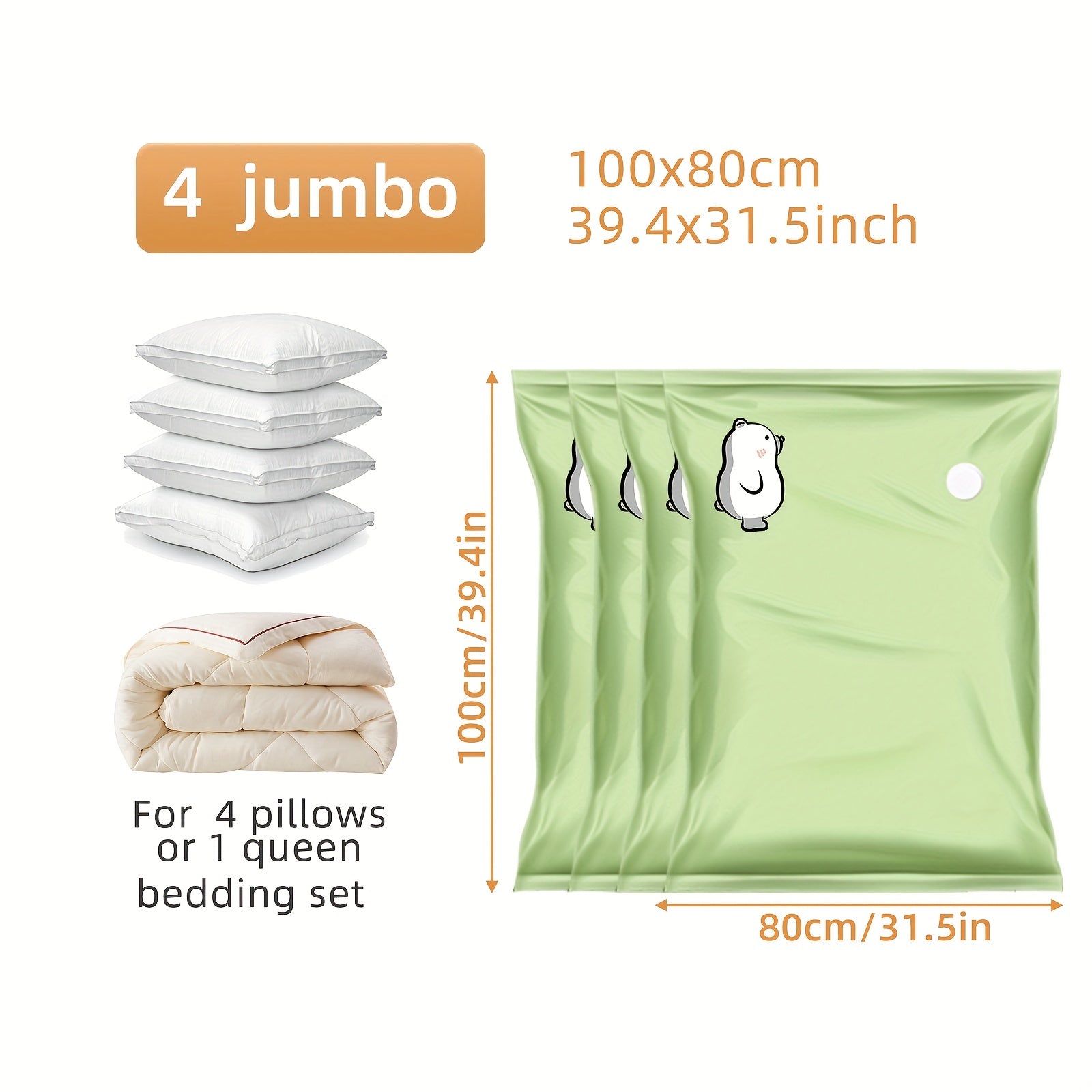 Juego de 4/6 bolsas de almacenamiento al vacío para quilts, mantas, ropa ahorro de espacio