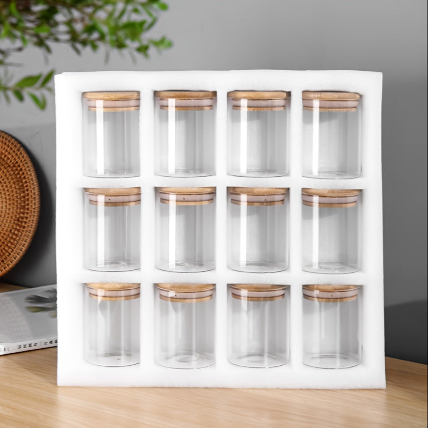 12 frascos de vidrio para especias con tapas de bambú, organización de cocina, embalaje seguro