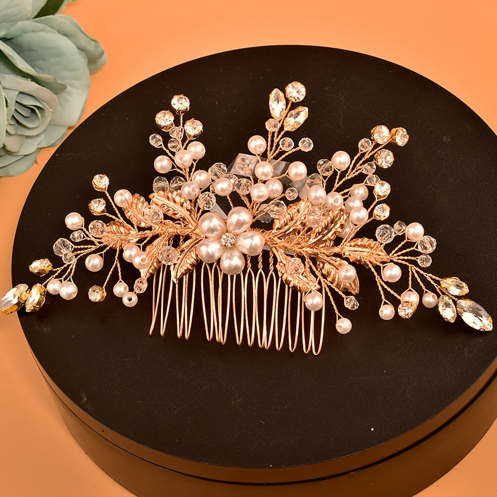 Bridal Hair Comb Beaded Rhinestones Floral Wedding Accessory Y2K Style