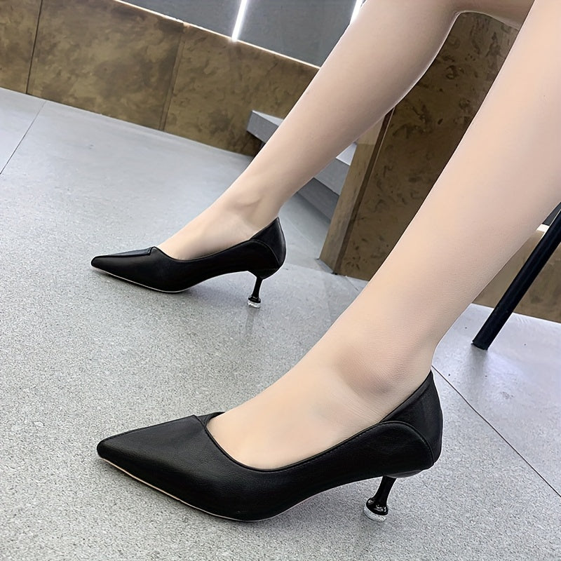 Women's Solid Color Pointed Toe Court Pumps with Kitten Heels for Office Wear