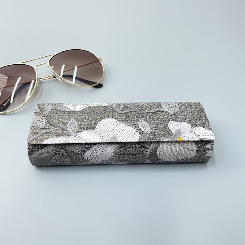 Floral Print Hard Eyeglass Case with Magnetic Leather Closure Stylish Sunglass Storage Box