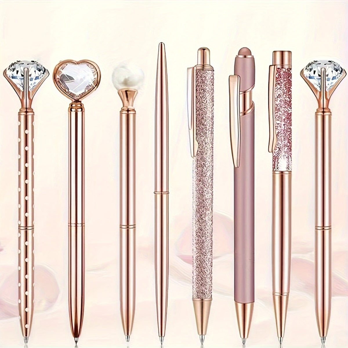 Metal Crystal Diamond Ballpoint Pen Set 3-8 Pieces for Women Journaling Office
