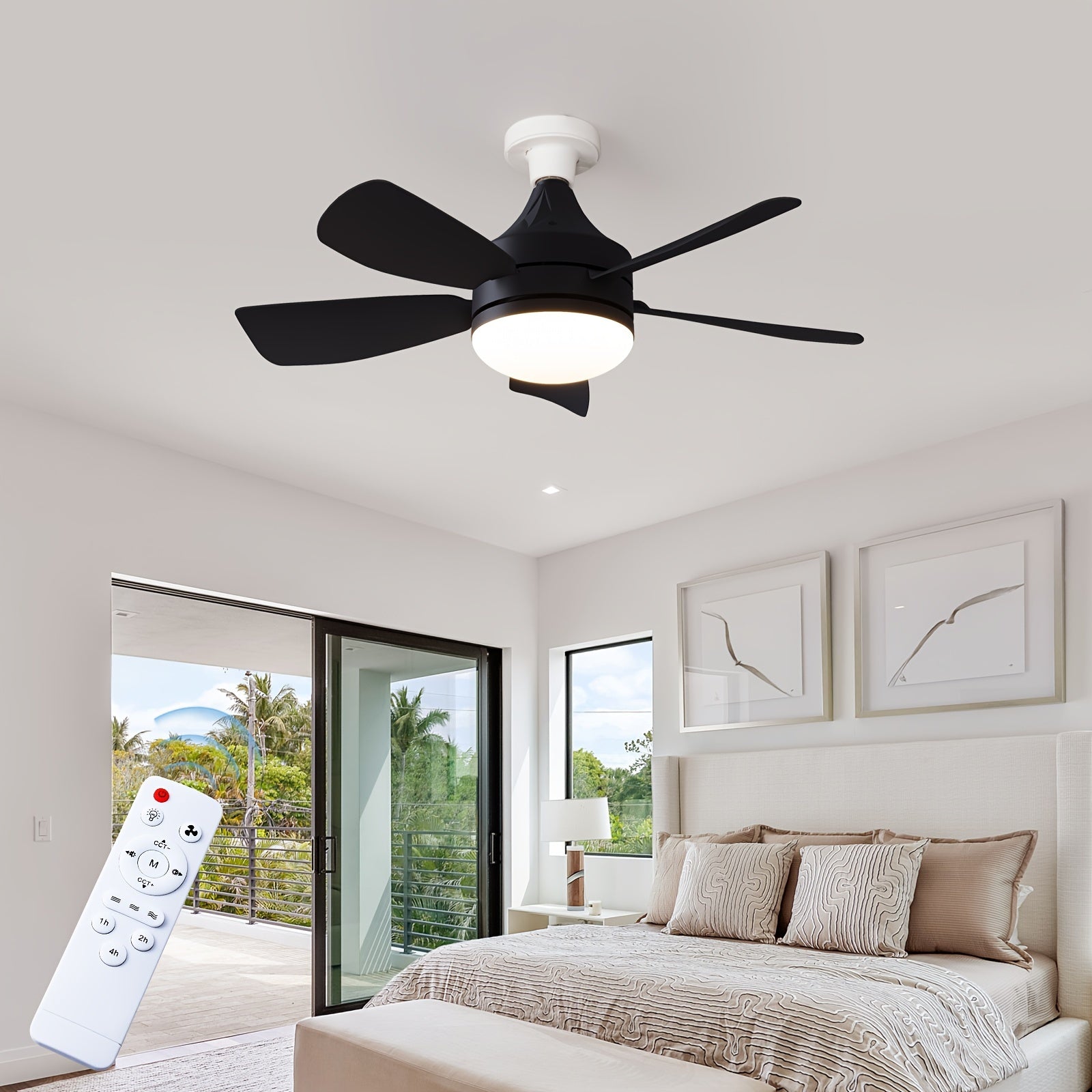 49.78cm Ceiling Fan with Light Remote Control Timer 3 Speeds 3 Color LED for Bedroom Kitchen Living Room