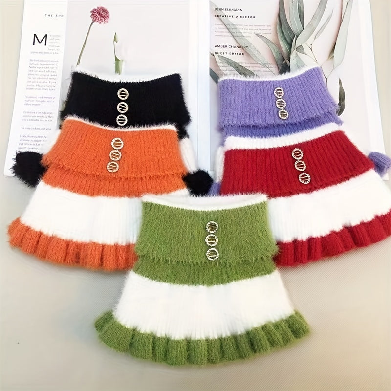 Winter Mink Velvet Neck Sleeve with Button Decor for Outdoor Wear Warm Fake Collar